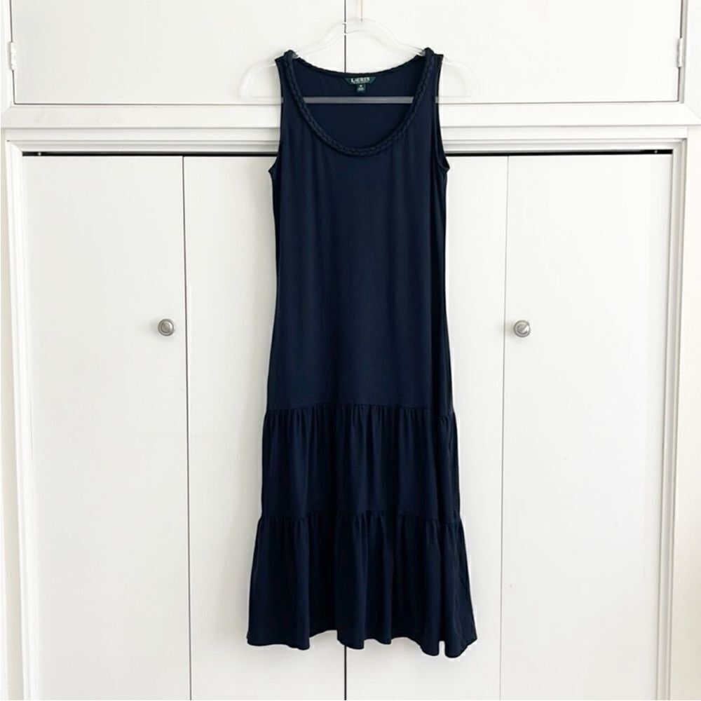 Lauren Ralph Lauren Bottom Tiered Midi Dress. Rope neckline